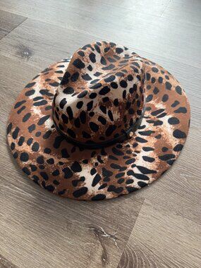 Brixton Layton Leopard Print 100% Wool Wide Brim Fedora Hat M